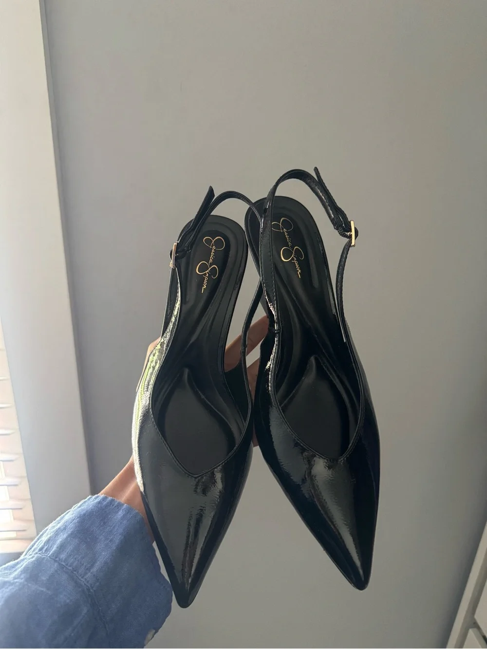 Jessica Simpson Black Patent Pointed Toe Slingback Flats